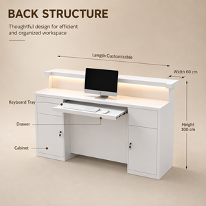 Comptoir de réception moderne en métal, comptoir d'accueil minimaliste avec éclairage LED, personnalisable, mobilier de bureau pour salon de beauté - Product Image 5