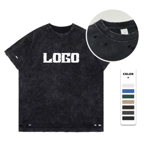 Fabricante pesado algodón Vintage lavado personalizado para hombres venta al por mayor Streetwear camisetas desgastadas de gran tamaño 300 Gsm Tshit - Product Image 2