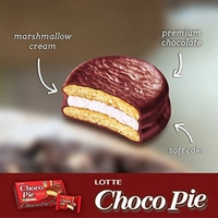 Choco Pie Lotte, gâteau moelleux au chocolat et aux guimauves, collation sucrée, dessert enrobé de chocolat, bouchées individuelles, mini 28g