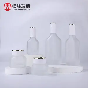 Frosted Glass 40ml 100ml 120ml Cosmetics Containers And Packaging Glass Lotion Bottles With Pump