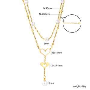 สร้อยคอแฟชั่นสไตล์ฝรั่งเศสประดับมุกห้อยระย้ารูปหัวใจ  วัสดุสแตนเลส สำหรับผู้หญิง ของขวัญ เครื่องประดับ - Product Image 5