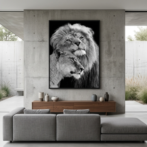 Tableau mural Lion Noir et Blanc sur toile encadrée, impression animale, affiche moderne pour décoration de salon, vente en gros usine - Product Image 2