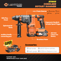 511603 Marteau perforateur rotatif sans fil 20V sans balais de 26mm pour travaux de béton, de maçonnerie et d'acier