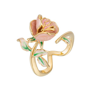 <b>Sweet</b> Elegant Rose Open Ring For Women Vintage Flower Design <b>Party</b> Jewelry Index Finger Ring Gold Tone Pink Enamel - Product Image 5