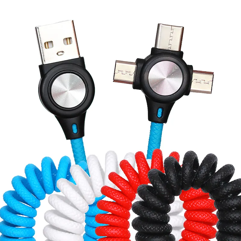 Spot wholesale 3 in 1 spring charging line light mobile phone c type usb quick charge usb cable