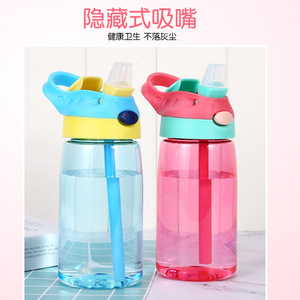 Cute Little Plastic Water Bottle For Kids With Straw Handle Anti Drop Cartoon Design Perfect For Kindergarteners And Students - Product Image 5