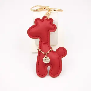 Lovely Cute PU Leather Deer Key Chain Ring Holder for Women Lucky Animal Giraffe Keychain Bag Charm Car Keyring Trinket Jewelry