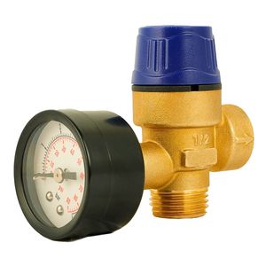 Soupape de sécurité à 4 points entièrement en cuivre, décharge automatique de pression, filetage interne et externe pour chauffe-eau solaire à angle, manomètre - Product Image 1
