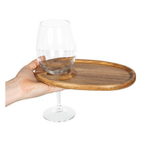 Plateau de service de collations personnalisé pour bar de fête, forme ovale miniature, bois d'acacia, plateau à apéritif, plateau à cocktails avec porte-verre à vin