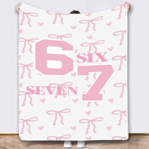 Custom Princess Print Plush <b>Throw</b> Blanket With <b>Pink</b> Bows And Hearts Pattern Rectangular Anti-Pilling Cozy Warm For Home Use - Product Image 1