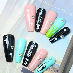Uñas postizas de lujo al por mayor de acrílico para salón, forma de ataúd cuadrada larga, con puntas francesas de estrella y mariposa para uso en dedos. - Product Image 1