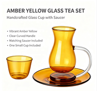 Ensemble de tasses à thé en verre borosilicate ambré, tasse en forme de poire, petite tasse en verre et soucoupe, résistant à la chaleur, vaisselle à café pour la maison et le café