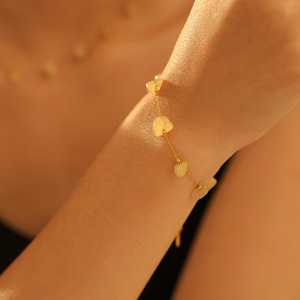 Bracelet et collier en acier inoxydable plaqué or avec pierre naturelle translucide jaune |   Bijoux statement au design simple - Product Image 5