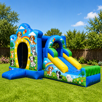 Château gonflable commercial avec toboggan et aire de saut pour enfants, idéal pour les fêtes en extérieur et la location événementielle