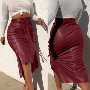 <span class=keywords><strong>Jupe</strong></span> en <span class=keywords><strong>Cuir</strong></span> Style Européen et Américain pour <span class=keywords><strong>Femme</strong></span> - Mi-Longue, Slim, en PU, Naturelle, Décontractée, Fendue et Ajustée pour Été, Automne et Hiver - Product Image 3