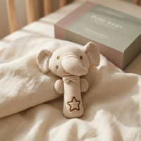 Couverture de confort en coton couleur naturelle motif éléphant, ensemble cadeau pour bébé, ensemble apaisant avec sucette pour nouveau-nés de 0 à 12 mois