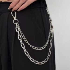 Chaîne de pantalon double couche en métal Yueli, style hip-hop, chaîne de taille pour usage quotidien, alliage de zinc, couleur argent. - Product Image 3