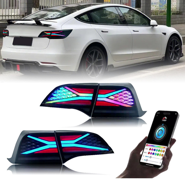 DK Motion Upgrade LED Taillights for Tesla Model 3 Model Y 2018-2023 Led Rear Lamps Assembly Modified Dynamic Streamer Light