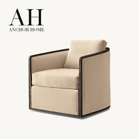 Fauteuil d'appoint moderne américain en velours crème, avec cadre en bois foncé, pour salon, lecture, hôtel