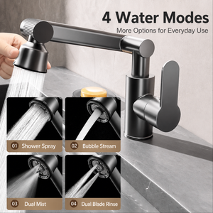 Robinet mélangeur de lavabo OEM en bronze vieilli avec douchette rotative et cartouche à disque en céramique - Product Image 3