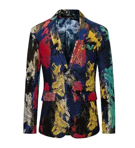 Floral printed blazer mens fashion slim fit suit jacket plus size 4XL 5XL male high quality casual business wedding coat