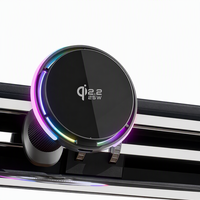 Chargeur de voiture magnétique sans fil 25W avec ventilateur de refroidissement, lumière RGB, support renforcé à rotule de 17 mm pour grille d'aération, idéal pour la navigation et les voyages routiers