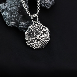 yunnique Men's Stainless Steel Viking <b>Compass</b> Shield Pendant Necklace Geometric Design Gift Jewelry - Product Image 1