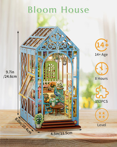 Puzzle 3D en bois Booknoook avec lumière, kit de modèle DIY découpé au laser pour étagère, décoration intérieure, cadeau, jardin de fleurs, éducatif - Product Image 2