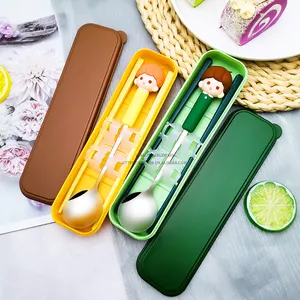 Wholesale High Quality Portable Baby Soft Silicone Tableware Cute Animal Silicone Baby Feeding Product Stainless Spoon Fork Sets