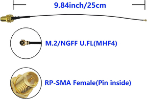 Dual Band 2.4GHz 5.8GHz M.2 NGFF WiFi Antenna Kit, RP-SMA Female to MHF4 IPEX-4 Cable with <strong>Computer</strong> Back Slot <strong>Bracket</strong> - Product Image 5