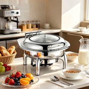 Oulu Hemisphere Réchaud <span class=keywords><strong>de</strong></span> buffet en acier inoxydable avec couvercle en <span class=keywords><strong>verre</strong></span>, pour la conservation <span class=keywords><strong>de</strong></span> la chaleur des aliments, pour banquets et cafétérias - Product Image 1