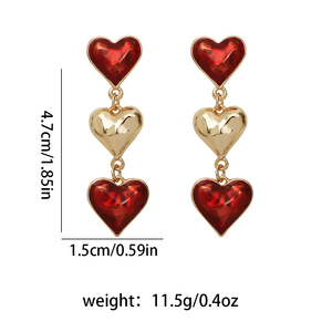 OEM tùy chỉnh vàng-mạ thiết kế bông tai cho phụ nữ hình trái tim men Ba tốt dangle Bông tai cho đám cưới Ngày Valentine - Product Image 2
