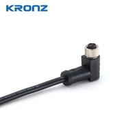 Connecteur d'alimentation KRONZ M8 3 broches en alliage noir IP67, femelle, à angle droit, blindé, pré-assemblé, moulé