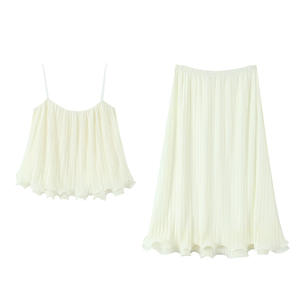 Elegante Conjunto de Dos Piezas de Gasa para Mujer, Top sin Mangas y Falda Midi, Diseño Plisado de Color Sólido para Fiesta de Cumpleaños N9291 - Product Image 1