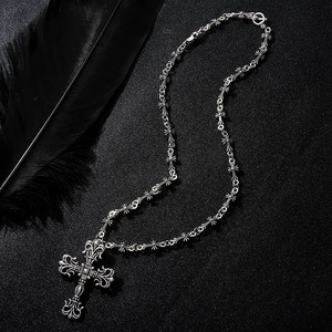 Collana con Croce Fleur De Lis in Stile Vintage Cromato, Gioielli Gotici Scuri Hip Hop per Uomo - Product Image 2