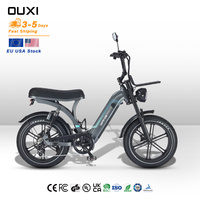 Vélo électrique urbain OUXI 20 pouces 250W 48V 16.7Ah, design élégant sans porte-bagages, cadre en acier, suspension arrière à ressort, Fatbike Q8 pour usage quotidien en ville