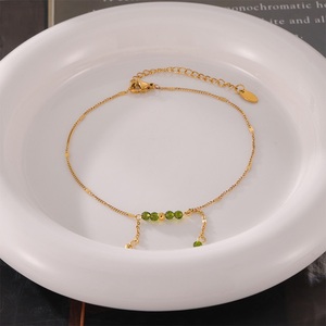 Ins populaire tempérament en acier inoxydable <span class=keywords><strong>cheville</strong></span> <span class=keywords><strong>creux</strong></span> exquis boule cloche ronde perle vert cristal <span class=keywords><strong>cheville</strong></span> chaîne pieds bijoux - Product Image 1