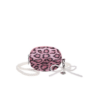 Exquisite coin <b>purse</b>, oval design, <b>pink</b> leopard print and pearl embellishment - Product Image 3