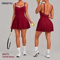 Robe de tennis plissée Dingtai pour femme, color block, dos ouvert, avec short intégré, poches, respirante, séchage rapide, extensible dans quatre directions, en nylon