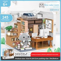Blocs de construction Cat Room, plus de 200 pièces, modèle de scène de maison miniature, cadeau DIY pour fille, à partir de 7 ans