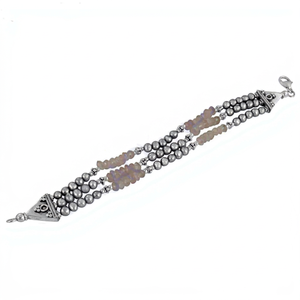 925 Silver Freshwater Pearl Beaded <b>Bracelet</b> Geometric Vintage Style Unisex Everyday Wear From Rajasthan - Product Image 1