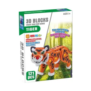 121PCS creative funny animal toy building blocks eva kids 3d tiger puzzles assemble toy