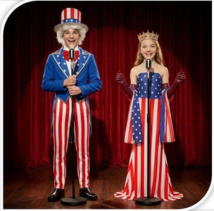 ชุดเครื่องแต่งกายสำหรับเด็กปู่แซมแนวรักชาติ, ชุดการแสดงบนเวทีวันประกาศอิสรภาพธงชาติสหรัฐอเมริกาสำหรับเด็กชายและเด็กหญิง, วันชาติอเมริกา - Product Image 1
