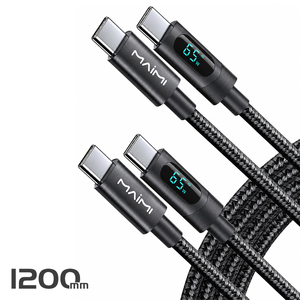 Câble USB-C vers USB-C 65W avec affichage numérique, charge rapide PD, cordon <span class=keywords><strong>de</strong></span> données tressé avec moniteur <span class=keywords><strong>de</strong></span> puissance en temps réel pour ordinateur portable, tablette, téléphone - Product Image 1