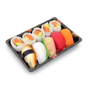 Bandejas Desechables para Sushi de PET con Diseño de Hoja de Arce Rectangular en 7 Tamaños con Tapas Transparentes para Catering - Product Image 1