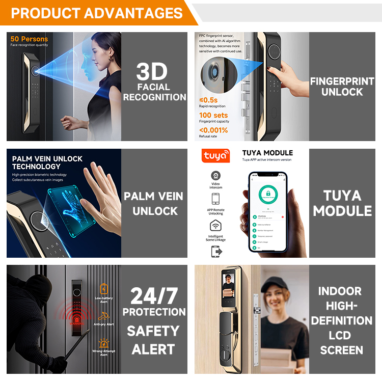 High Quality USmartGo WiFi App Biometric Fingerprint Palm Vein 3D Face Recognition Smart Camera Door Lock CE Certification · image 2