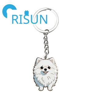 Porte-clés en métal personnalisé, pompon moelleux, mignon, chien <span class=keywords><strong>pomeranian</strong></span> <span class=keywords><strong>blanc</strong></span>, astronaute, porte-clés, porte-clés en émail kawaii, chien mignon - Product Image 5
