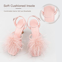 Élégantes sandales à talons ouverts avec plumes moelleuses et bride de cheville réglable pour mariage, rendez-vous et soirée