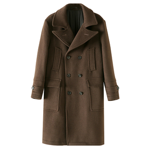 Automne et hiver marron rétro double boutonnage laine <span class=keywords><strong>mi</strong></span>-longueur <span class=keywords><strong>manteau</strong></span> <span class=keywords><strong>homme</strong></span> <span class=keywords><strong>long</strong></span> pardessus <span class=keywords><strong>homme</strong></span> - Product Image 1