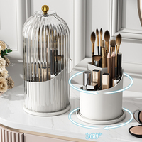 Organisateur de maquillage anti-poussière en forme de cage à oiseaux, boîte de rangement de cosmétiques de bureau pour pinceaux, stylos, support rotatif à 360 degrés